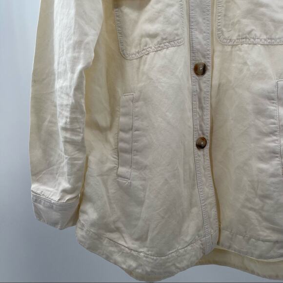 LOFT ANN TAYLOR Twill Linen Shirt Jacket Shacket Cream Pockets Lightweight Small - Picture 6 of 11